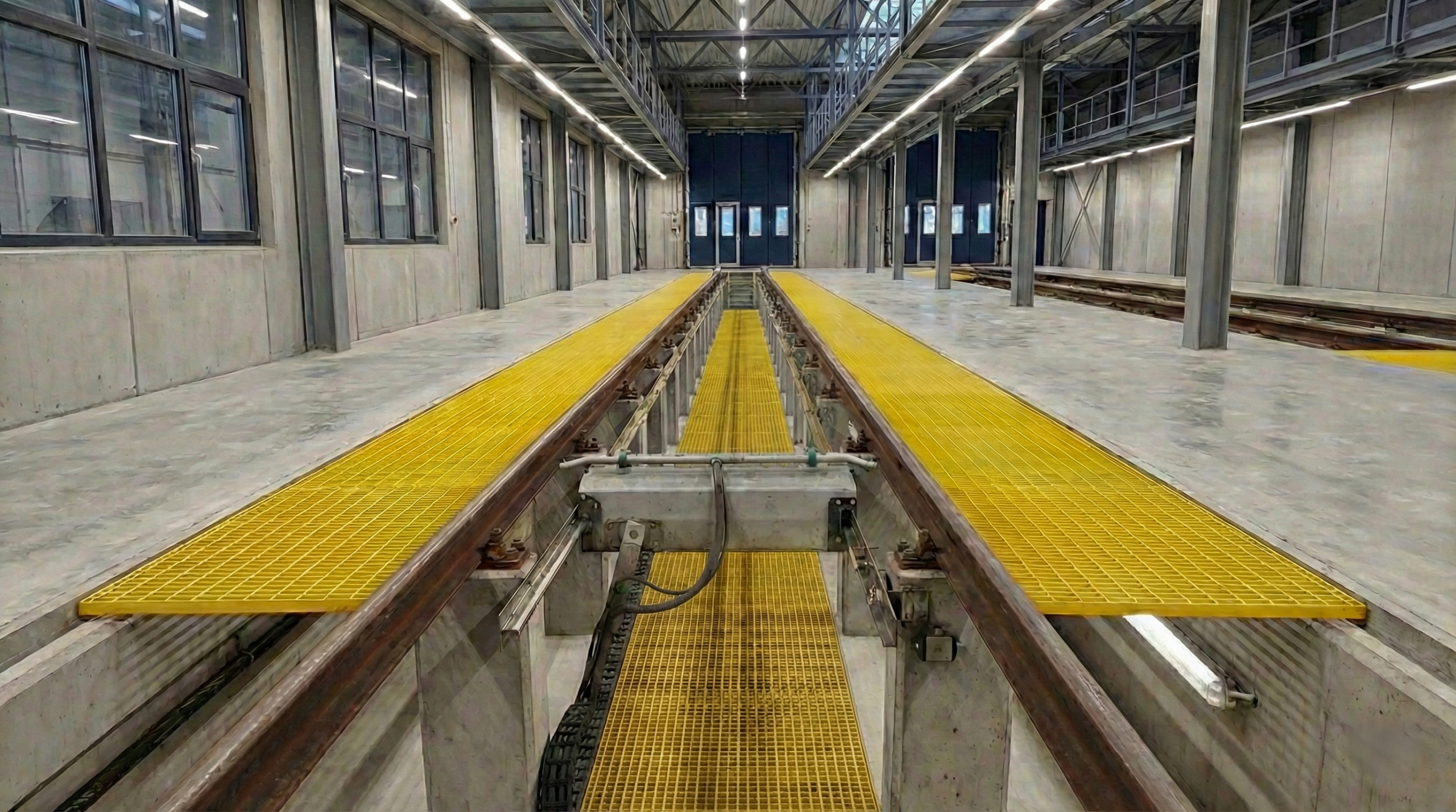 Keltaiset komposiittiritilät pesuhallissa.